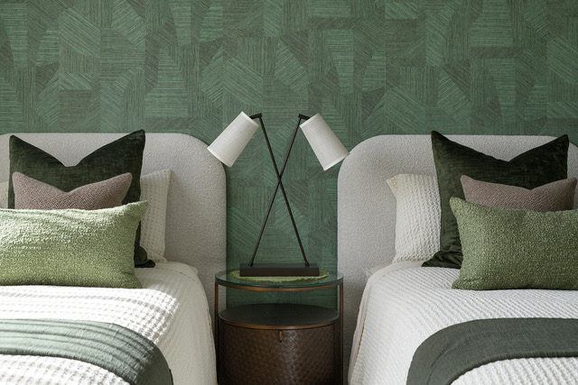 Green and cream tiwn bedroom